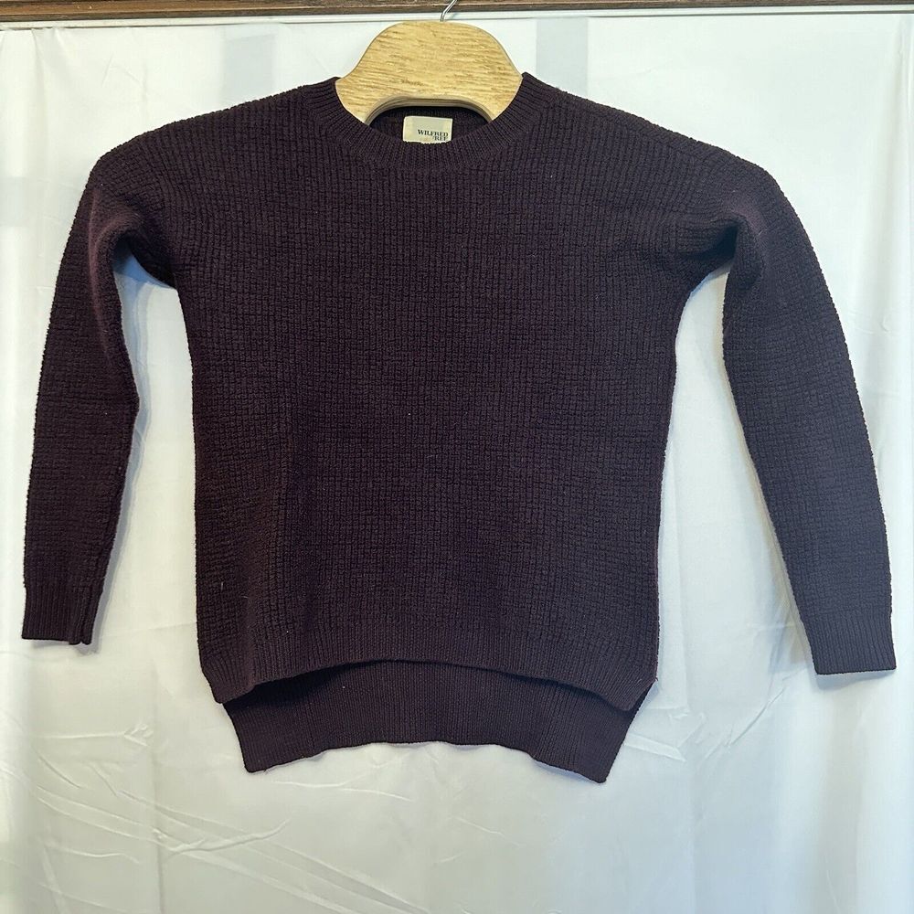 Aritzia Wilfred‎ Free XS Isabelli High Low Wool Waffle Knit Sweater Plum Purple